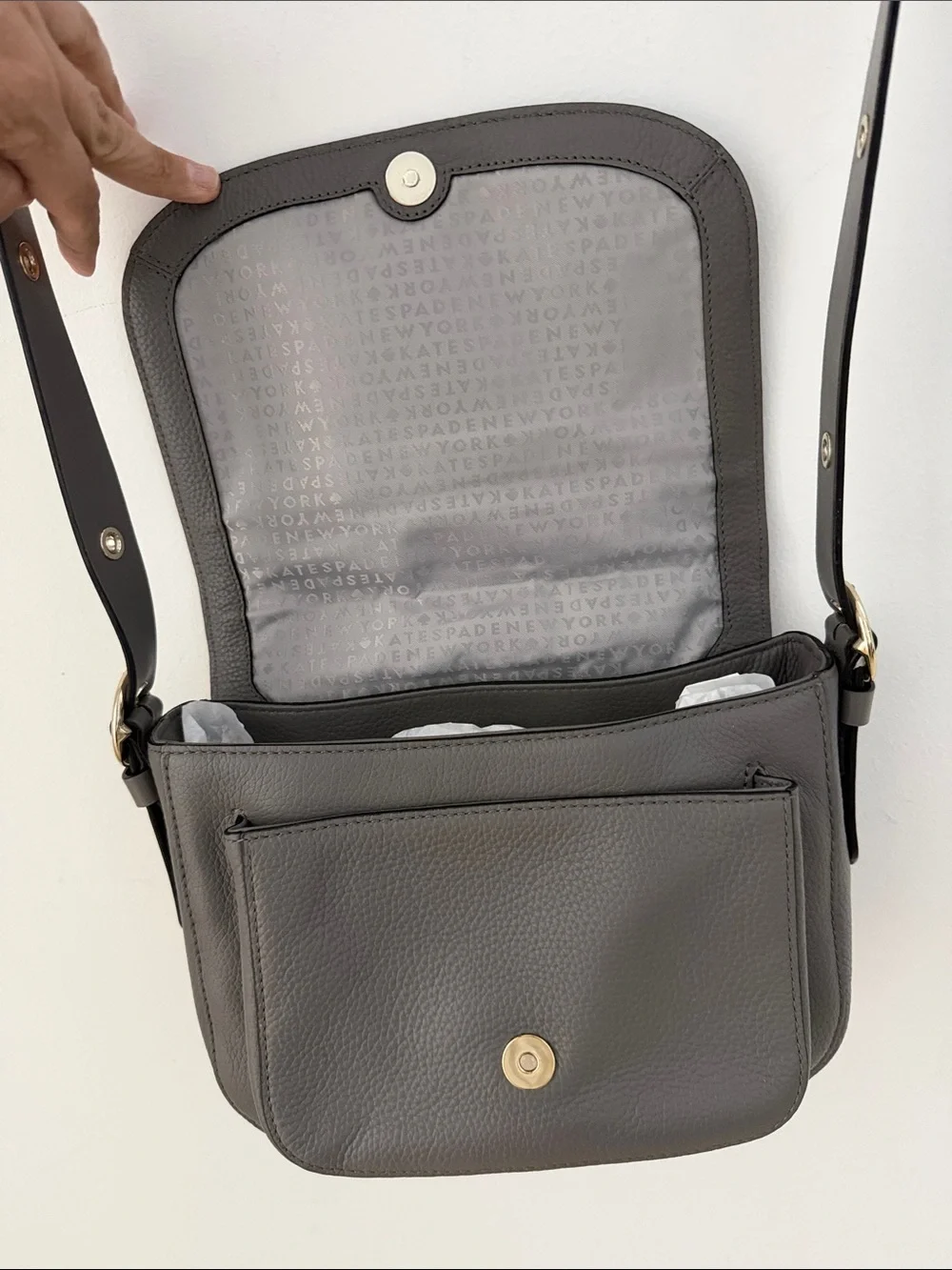 kate spade Gray Suede Crossbody Bag with Black Strap